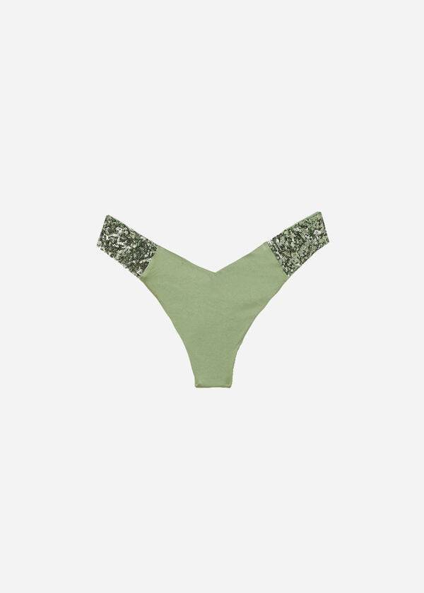 Calças De Biquíni Calzedonia Sequined High-Cut Brazilian Cannes Feminino Verdes | PT2647PQ