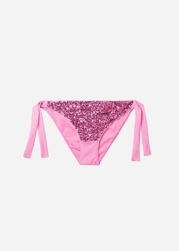 Calças De Biquíni Calzedonia Sequined Side-Tie Cannes Feminino Rosa | PT2641HK