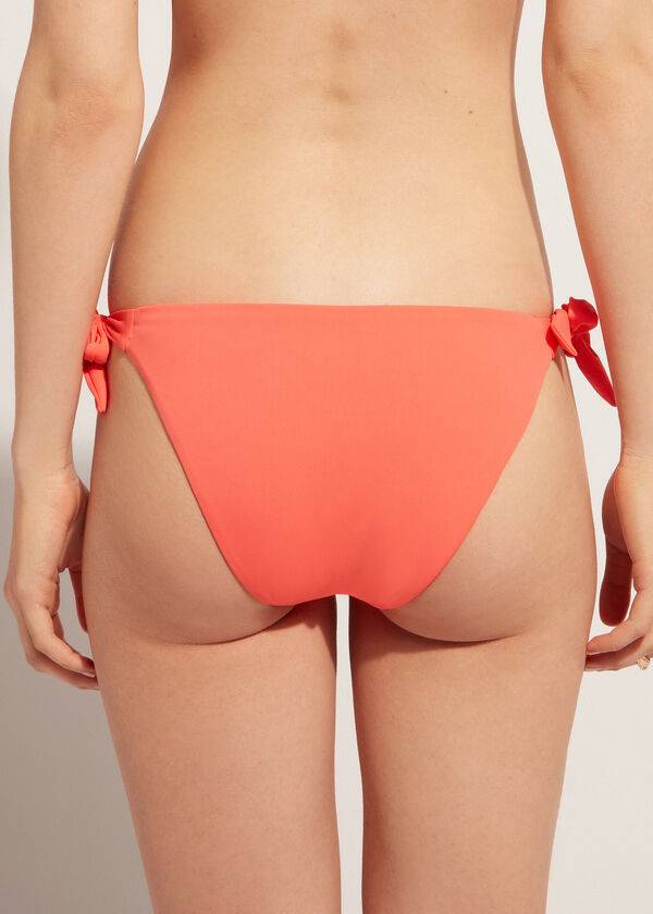 Calças De Biquíni Calzedonia Side Tie Corfù Feminino Coral Laranja | PT2630OR