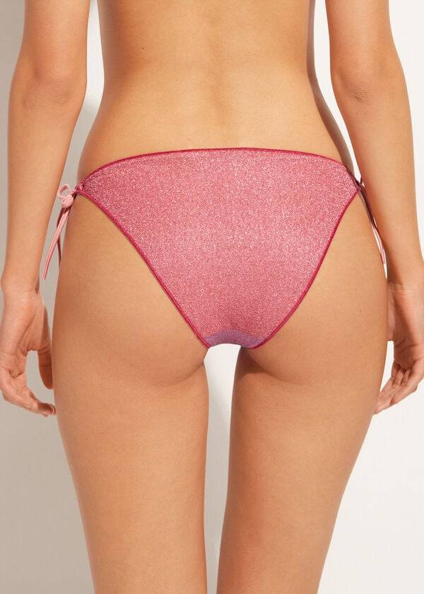 Calças De Biquíni Calzedonia String Tie Lamé Lisbona Feminino Rosa | PT2570HK