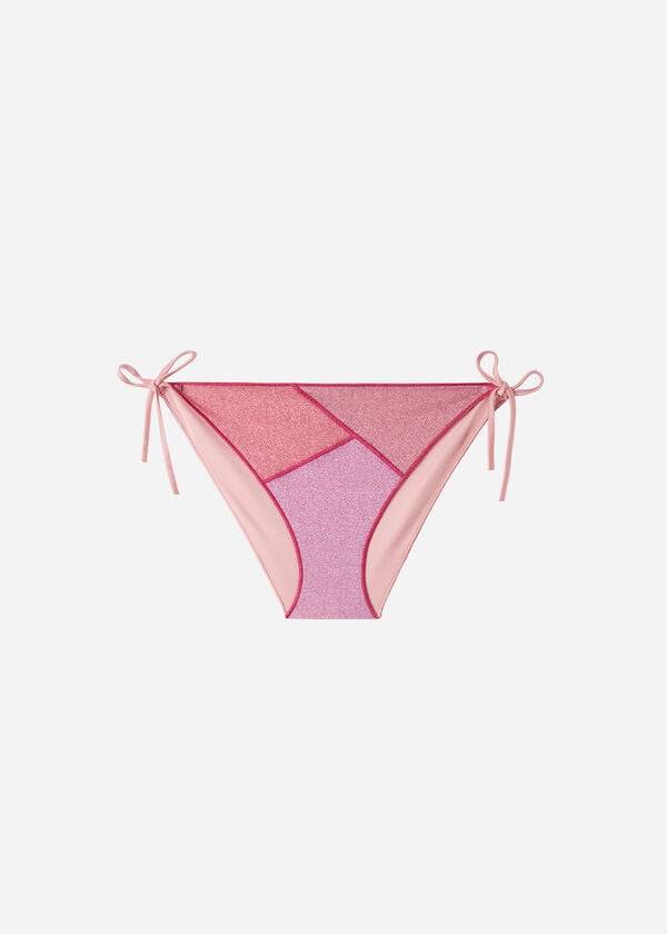 Calças De Biquíni Calzedonia String Tie Lamé Lisbona Feminino Rosa | PT2570HK