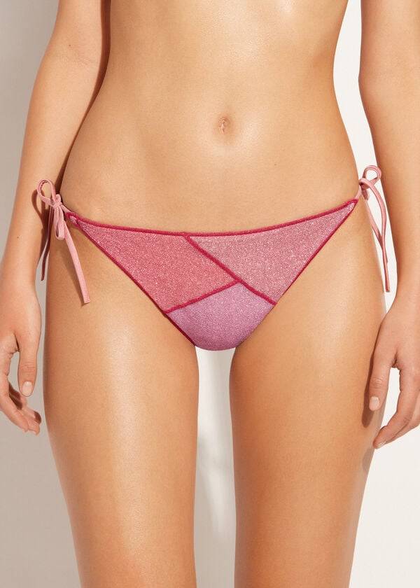 Calças De Biquíni Calzedonia String Tie Lamé Lisbona Feminino Rosa | PT2570HK