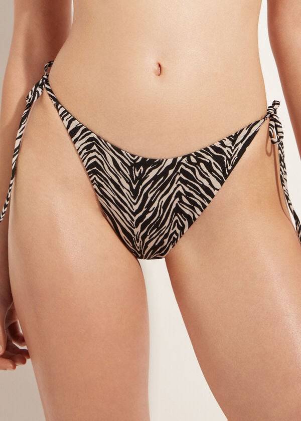 Calças De Biquíni Calzedonia Thong Zebra Nairobi Feminino Pretas | PT2550PQ