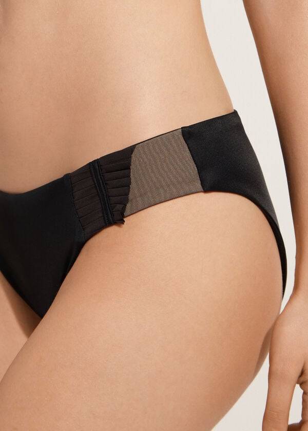 Calças De Biquíni Calzedonia Tulle Insert Tokyo Feminino Pretas | PT2533QZ