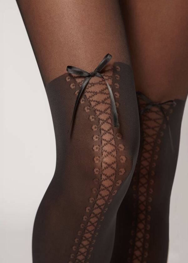 Collants Calzedonia Boot-Effect Longuette Patterned Feminino Pretas | PT3103YU