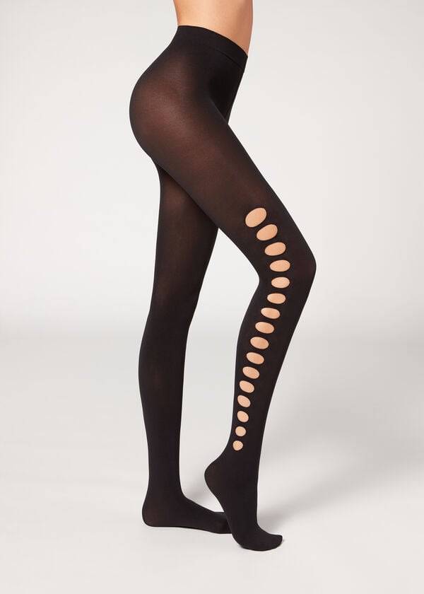 Collants Calzedonia Cut-Out Opaque 90 Denier Patterned Feminino Pretas | PT3100OR