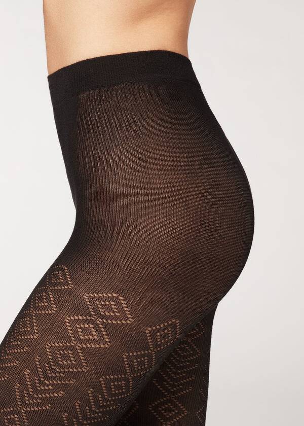 Collants Calzedonia Diamond Pattern with Cashmere Patterned Feminino Pretas | PT3098AP