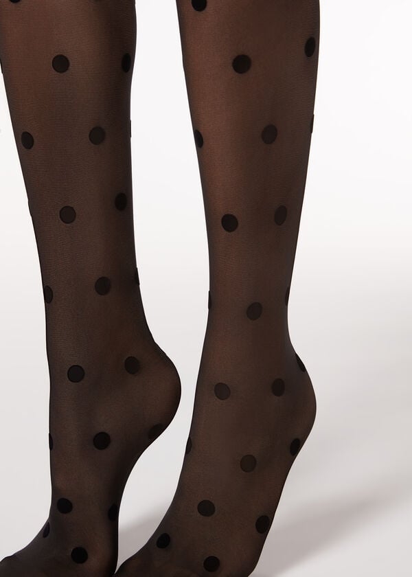 Collants Calzedonia Flocked Dots Sheer 30 Denier Feminino Pretas | PT2968NB