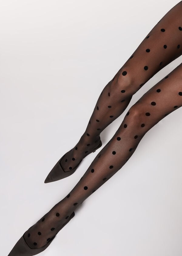 Collants Calzedonia Flocked Dots Sheer 30 Denier Feminino Pretas | PT2968NB