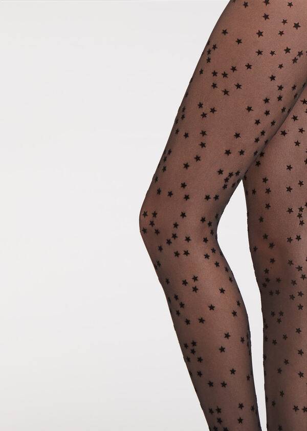 Collants Calzedonia Flocked Stars 30 Denier Sheer Feminino Pretas | PT2967MA