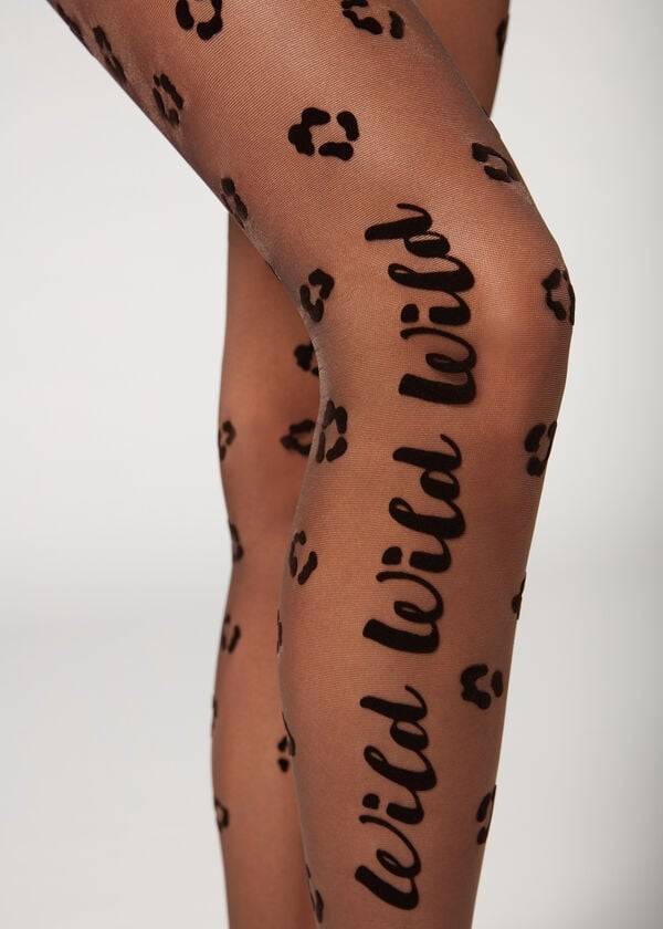 Collants Calzedonia Flocked Wild Print 30 Denier Patterned Feminino Pretas | PT3093HK