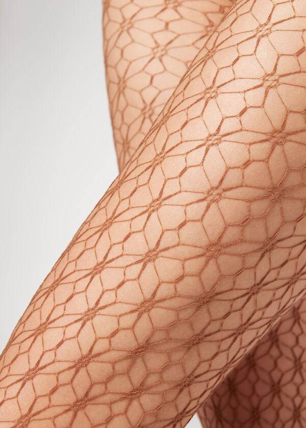 Collants Calzedonia Geometric-Motif Fishnet Patterned Feminino Bege | PT3089ZG