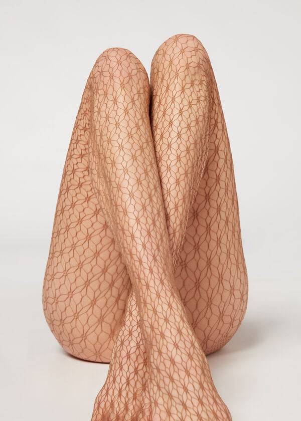 Collants Calzedonia Geometric-Motif Fishnet Patterned Feminino Bege | PT3089ZG