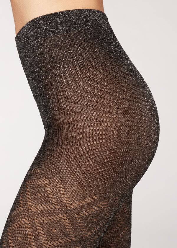 Collants Calzedonia Glitter Diamond Pattern Patterned Feminino Pretas Prateadas | PT3084NB