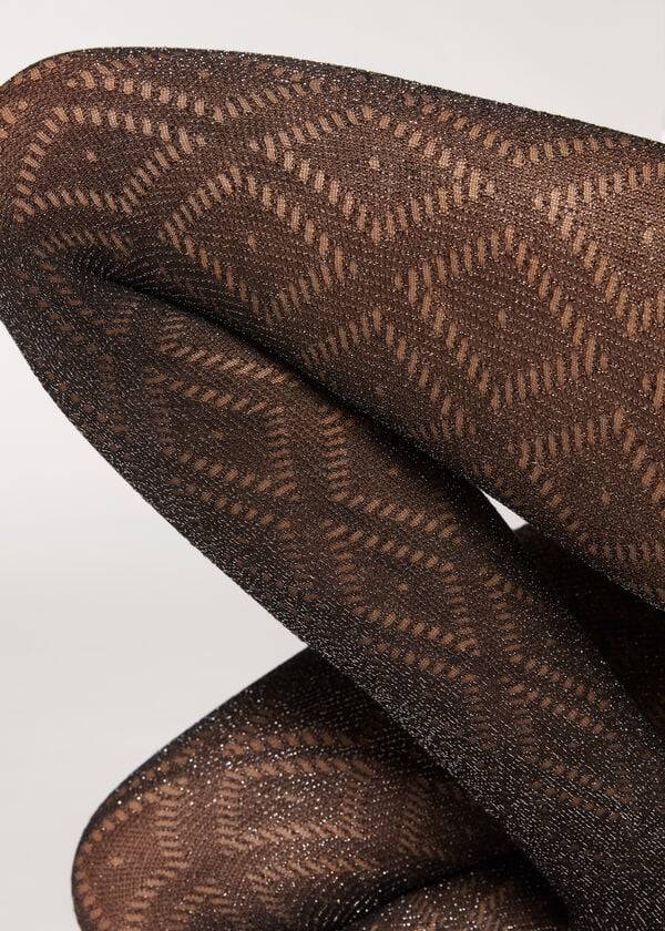 Collants Calzedonia Glitter Diamond Pattern Patterned Feminino Pretas Prateadas | PT3084NB