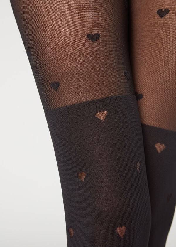 Collants Calzedonia Longuette-Effect Mini Heart-Motif Patterned Feminino Pretas | PT3080EX