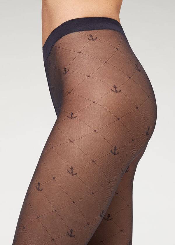 Collants Calzedonia Marine Sheer 50 Denier Patterned Feminino Azuis | PT3077YU