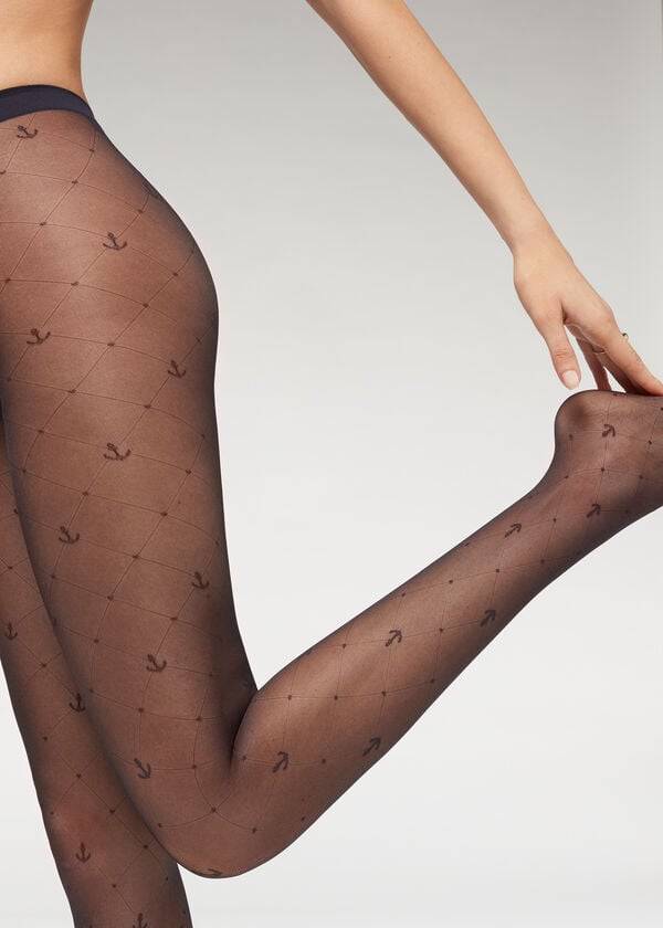 Collants Calzedonia Marine Sheer 50 Denier Patterned Feminino Azuis | PT3077YU