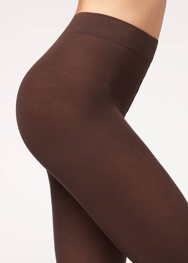 Collants Calzedonia Opaque 100 Denier Algodão and Microfiber Feminino Cafes | PT3138HK