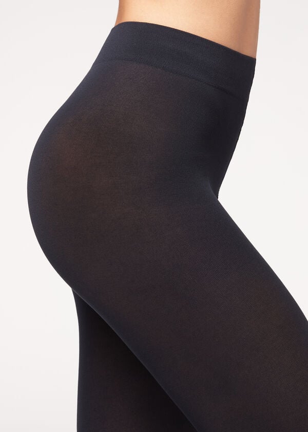 Collants Calzedonia Opaque 100 Denier Algodão and Microfiber Feminino Azuis | PT3139GL