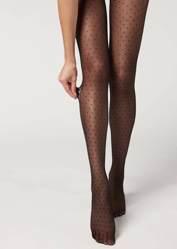 Collants Calzedonia Polka Dot 20 Denier Invisible Sheer Patterned Feminino Pretas | PT3072AP