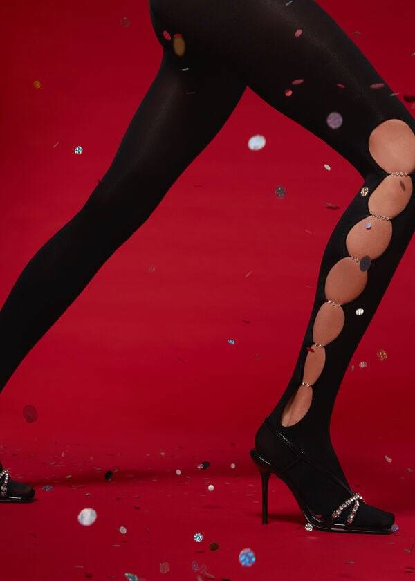 Collants Calzedonia Rhinestone Cut Out 100 Denier Opaque Eco Patterned Feminino Pretas | PT3070DN