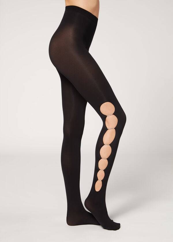 Collants Calzedonia Rhinestone Cut Out 100 Denier Opaque Eco Patterned Feminino Pretas | PT3070DN