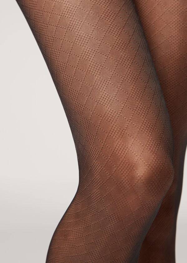 Collants Calzedonia Sheer 20 Denier Diamond-Pattern Eco Patterned Feminino Pretas | PT3065MA