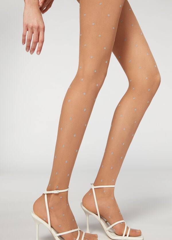 Collants Calzedonia Sheer 30 Denier All-Over Polka-Dot Patterned Feminino Bege | PT3062EX