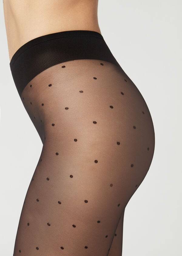 Collants Calzedonia Sheer polka dot Feminino Pretas | PT2955SO