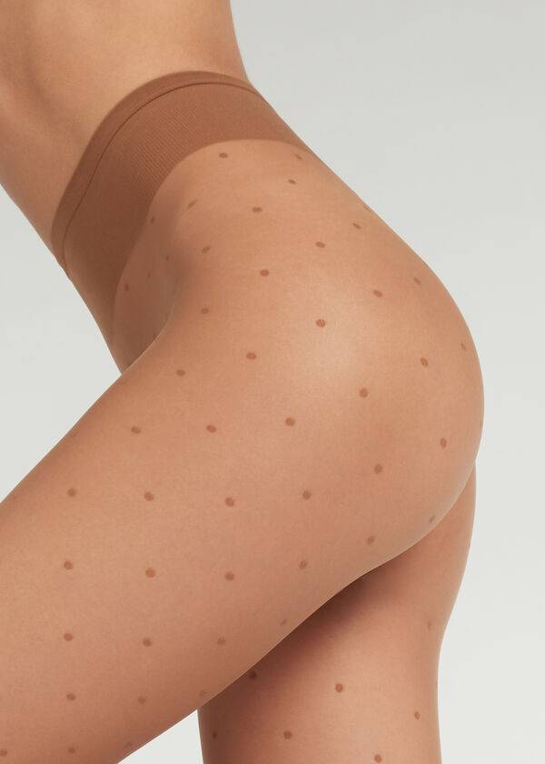 Collants Calzedonia Sheer polka dot Feminino Bege | PT2956AP