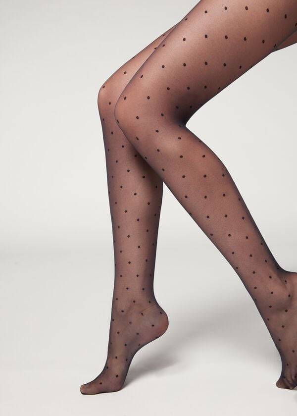 Collants Calzedonia Sheer polka dot Feminino Azuis | PT2957PQ