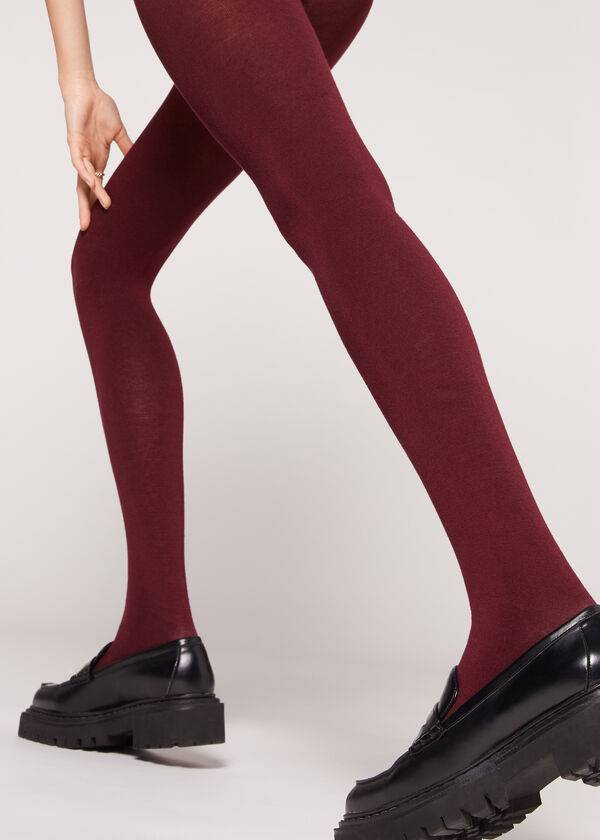 Collants Calzedonia Soft Modal and Cashmere Blend Opaque Feminino Bordeaux | PT3132RW