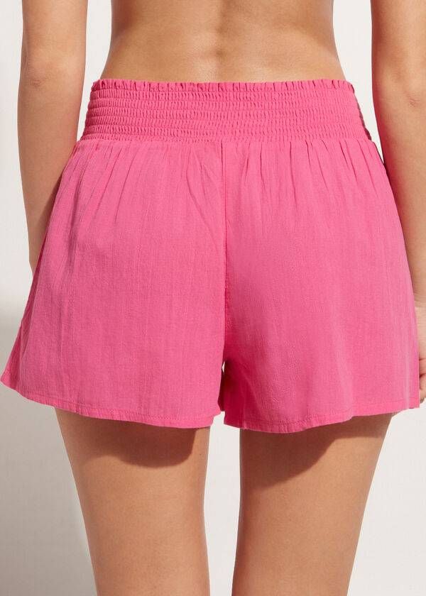 Cover Ups Calzedonia Algodão Shorts Feminino Rosa | PT2068JJ