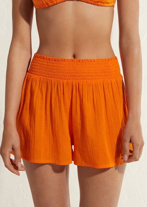 Cover Ups Calzedonia Algodão Shorts Feminino Laranja | PT2070LH