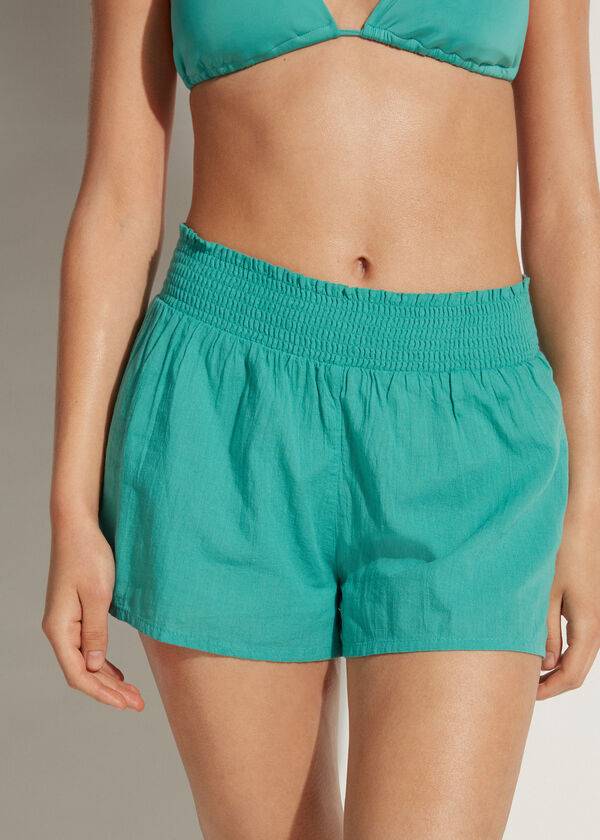 Cover Ups Calzedonia Algodão Shorts Feminino Turquesa | PT2072XF