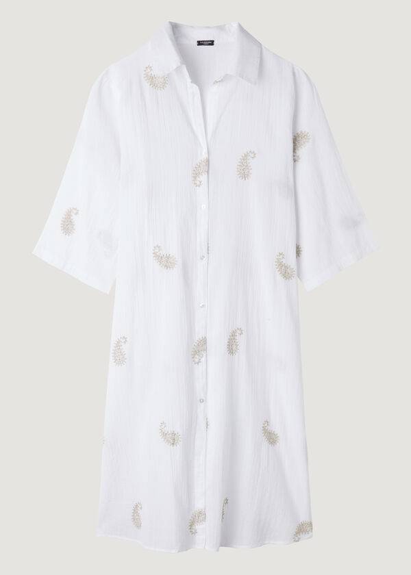 Cover Ups Calzedonia Embroidered Paisley Lamé Midi Shirt Feminino Branco | PT2112OR