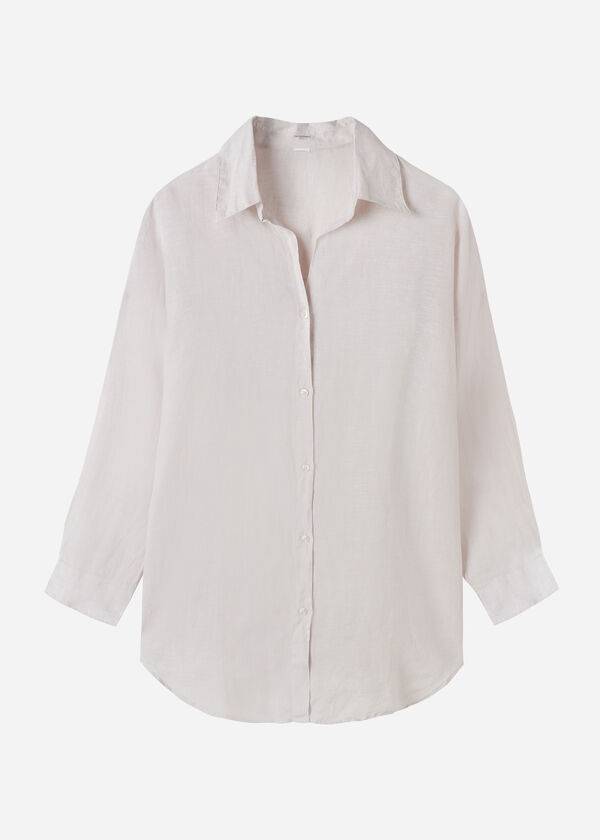 Cover Ups Calzedonia Linen Shirt Feminino Bege | PT2094JJ