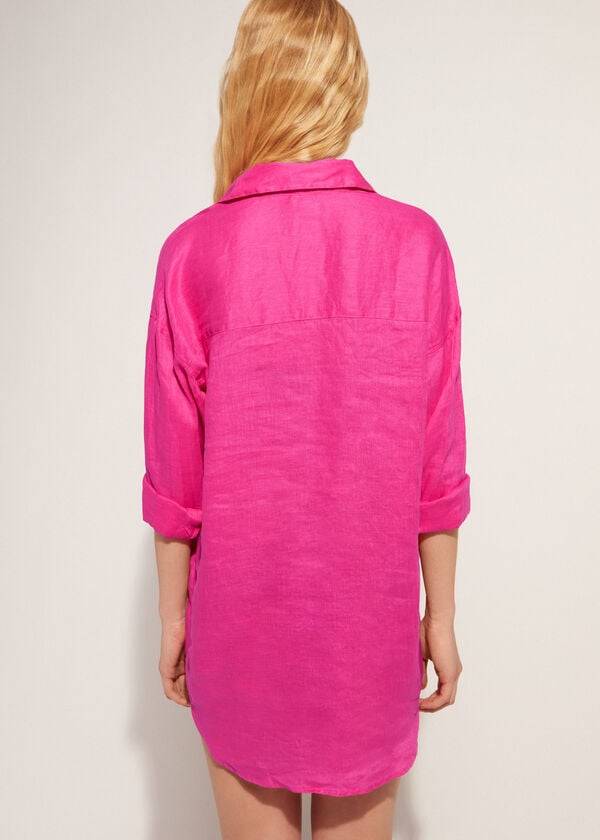 Cover Ups Calzedonia Linen Shirt Feminino Rosa | PT2095KI