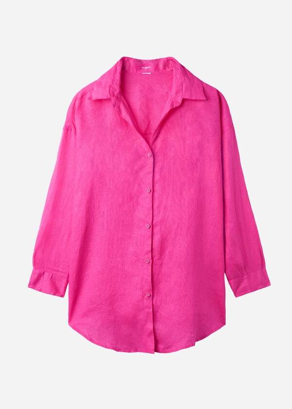 Cover Ups Calzedonia Linen Shirt Feminino Rosa | PT2095KI