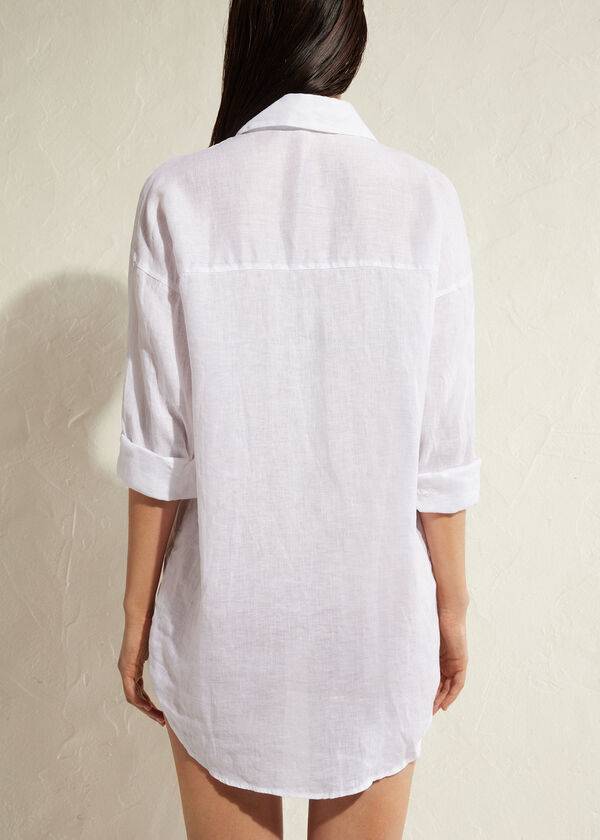 Cover Ups Calzedonia Linen Shirt Feminino Branco | PT2098XF