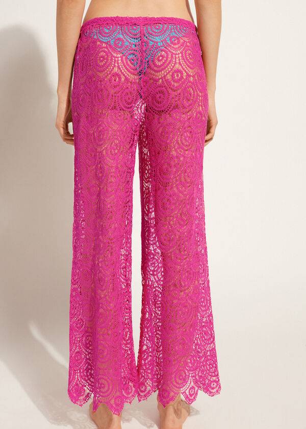 Cover Ups Calzedonia Long Crochet Pants Feminino Rosa | PT2057YU