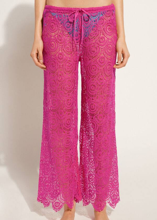 Cover Ups Calzedonia Long Crochet Pants Feminino Rosa | PT2057YU