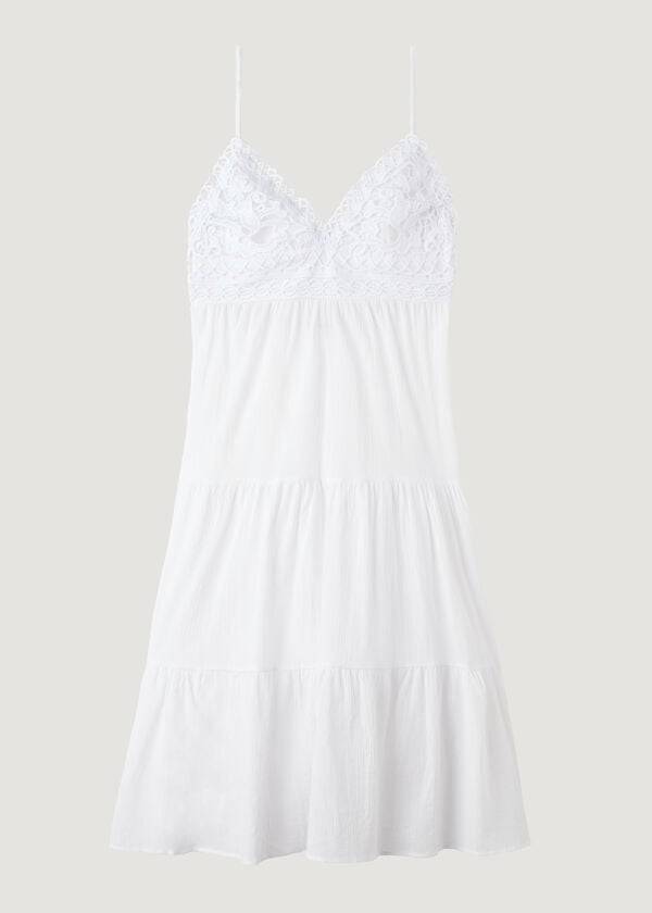 Cover Ups Calzedonia Midi Vestidos in Macramé Renda and Ruffled Skirt Feminino Branco | PT2087PQ