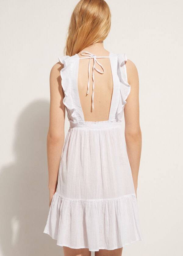 Cover Ups Calzedonia Mini Vestidos with Ruffle and Passementerie Feminino Branco | PT2084UT