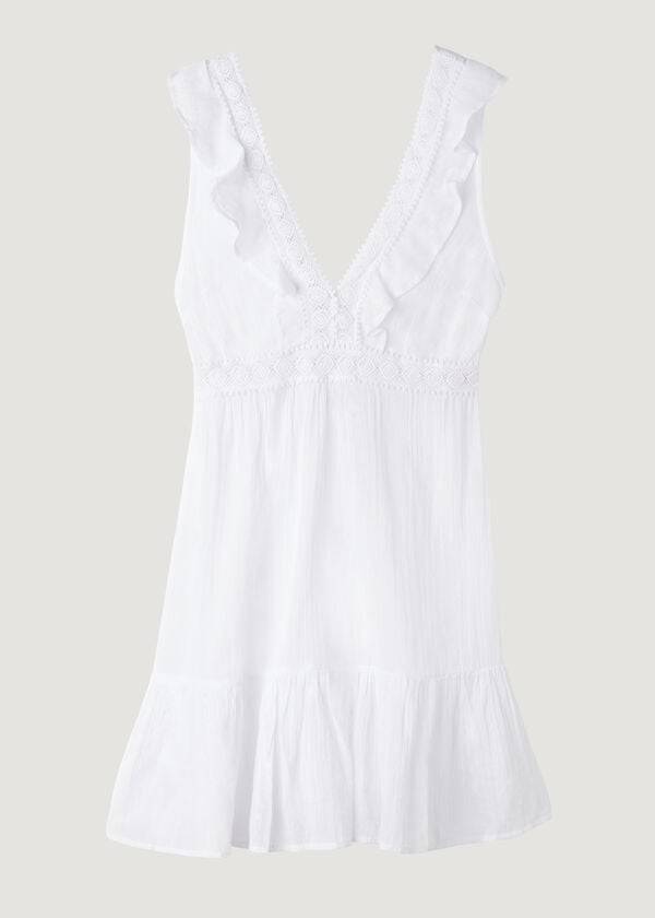 Cover Ups Calzedonia Mini Vestidos with Ruffle and Passementerie Feminino Branco | PT2084UT