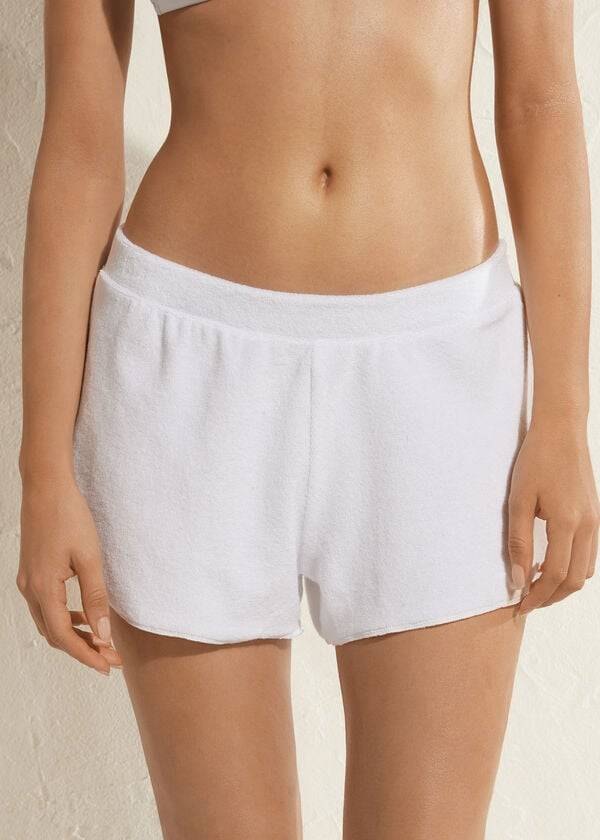 Cover Ups Calzedonia Terrycloth Shorts Feminino Branco | PT2041HK