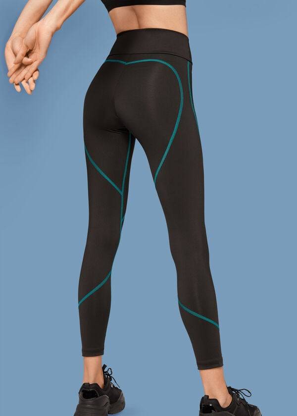 Leggings Calzedonia Contrast Seam Performance Atléticos Feminino Pretas Verdes | PT1555BC