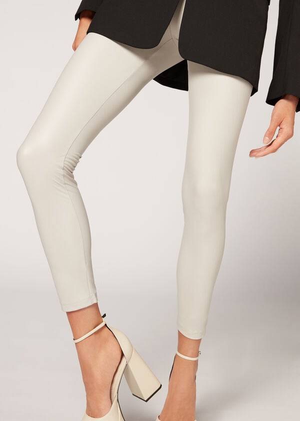 Leggings Calzedonia Couro Effect Feminino Branco | PT1526XF