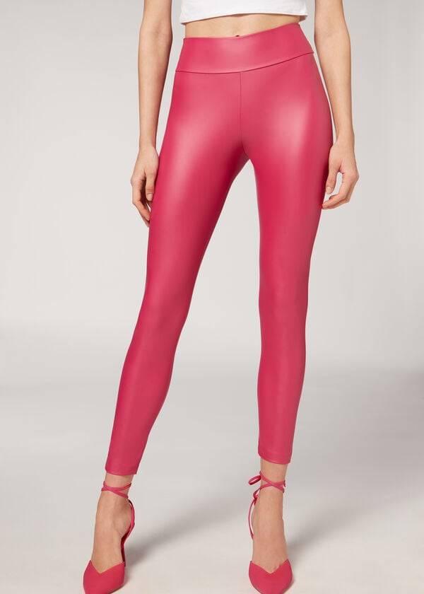 Leggings Calzedonia Couro Effect Feminino Rosa | PT1527CE